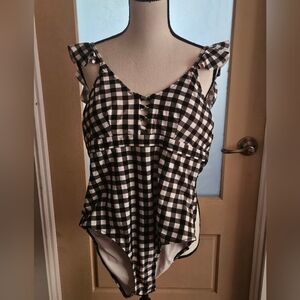 Cupshe Flutter Sleeve black white checkered one piece